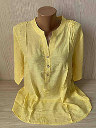 Сорочка жіноча стильна жовта льон із вишивкою чудова в спеку: невагома тканина