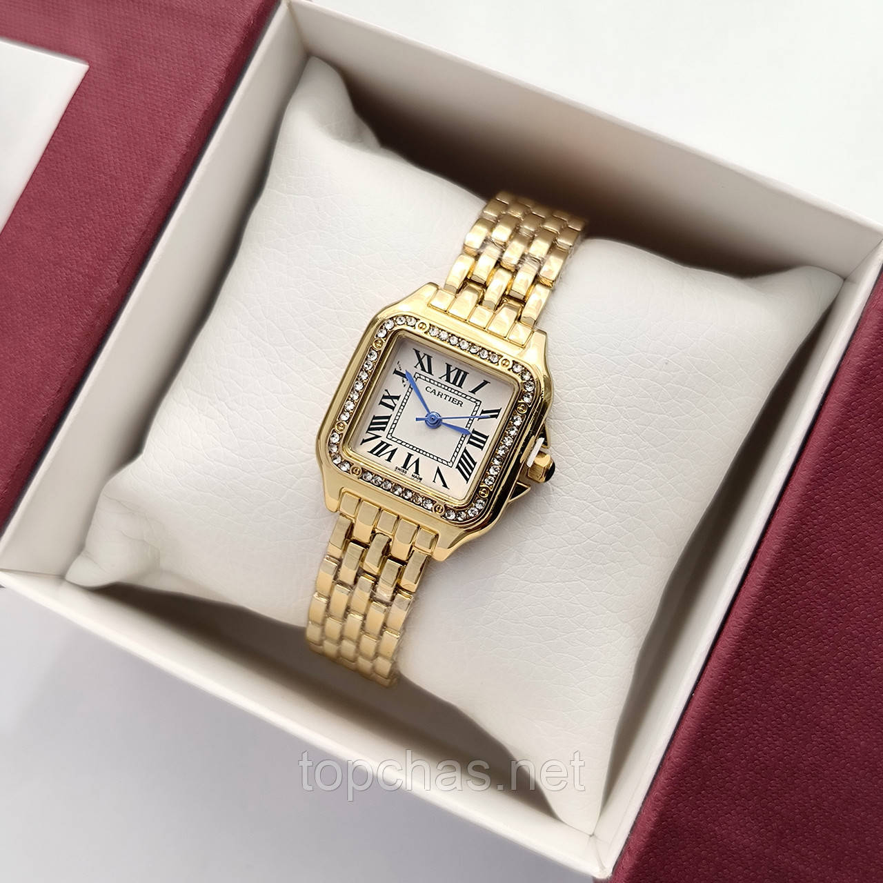Квадратний жіночий наручний годинник Cartier (картьєр) чорного кольору з римськими цифрами - код 2539b