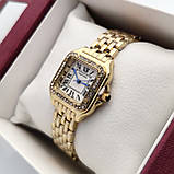 Квадратний жіночий наручний годинник Cartier (картьєр) золотого кольору з римськими цифрами - код 2539b, фото 3