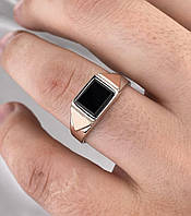 Срібне кільце - печатка з пластинами із золота