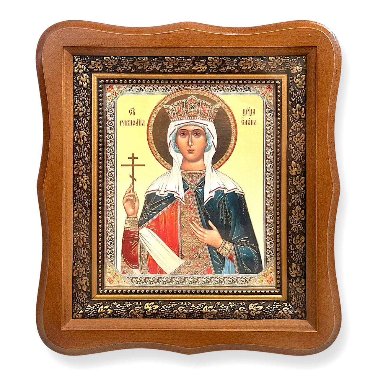Ікона Олена свята рівноапостольна цариця, лик 15х18 см, у світлому дерев'яному кіоті, фото 1