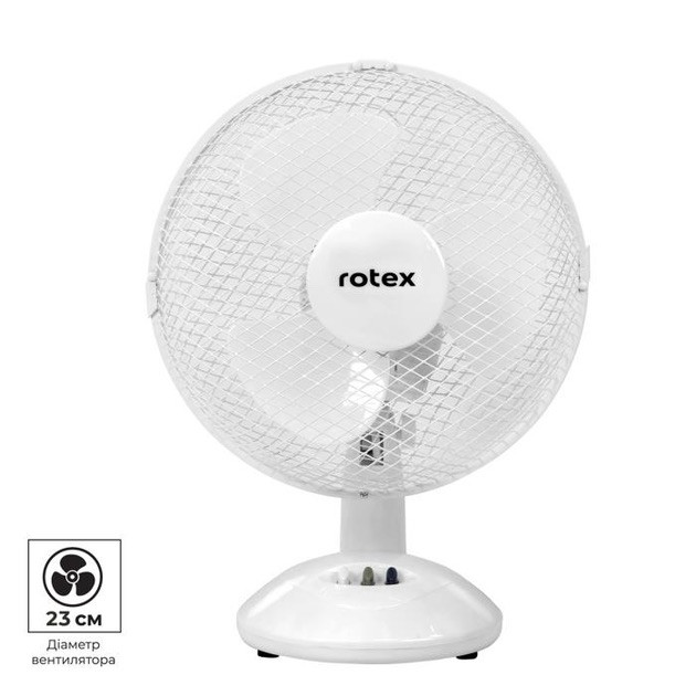 Настільний лопатевий вентилятор від мережі Rotex RAT01-E Ø 23 см 2 швидкості 20Вт пластик/метал Білий