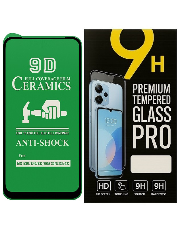 Протиударна захисна плівка Ceramics 9D для Motorola G22 з чорною рамкою, глянцева, фото 1