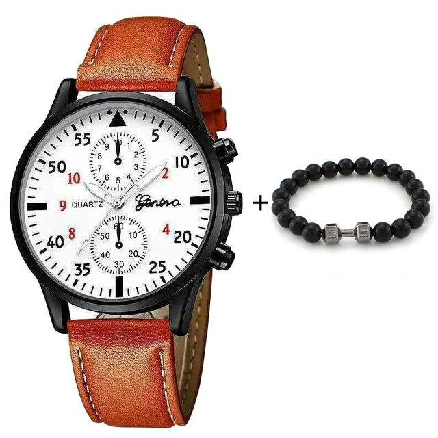 Наручний годинник Geneva QUARTZ шкіряний ремінець + браслет, класичний кварцовий годинник чоловічий/жіночий унісекс, фото 1