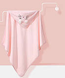 Дитячий рушник куточок з капюшоном Baby Towel Котик 80x80 см для купання немовлят рожевий для дівчинки, фото 3