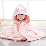 Дитячий рушник куточок з капюшоном Baby Towel Котик 80x80 см для купання немовлят рожевий для дівчинки, фото 2