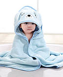 Дитячий рушник куточок з капюшоном Baby Towel Собачка 80x80 см для купання немовлят блакитний для хлопчика, фото 3