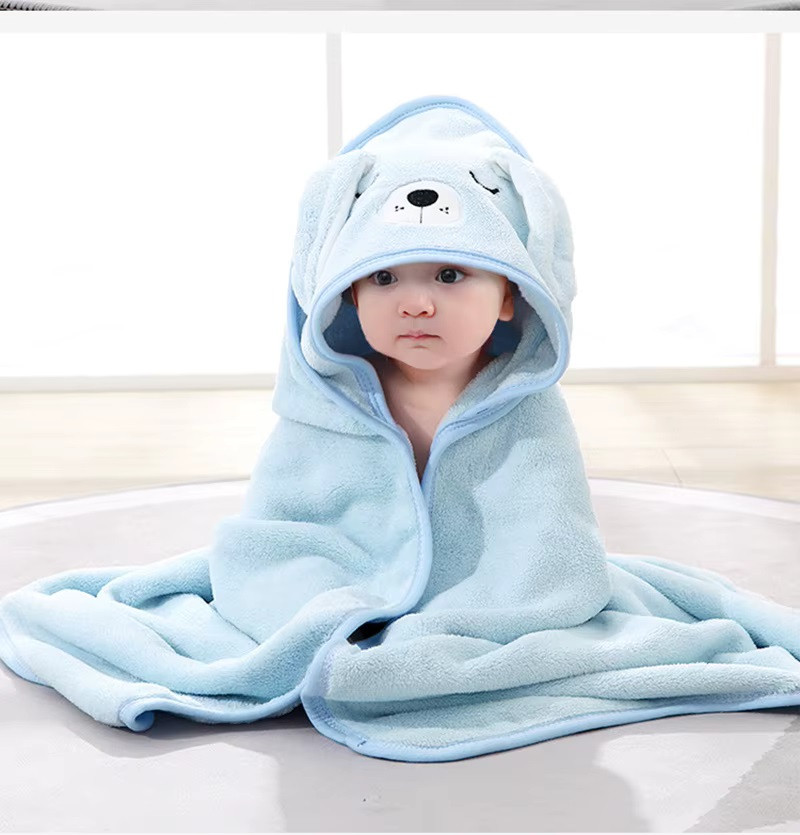 Дитячий рушник куточок з капюшоном Baby Towel Собачка 80x80 см для купання немовлят блакитний для хлопчика, фото 1