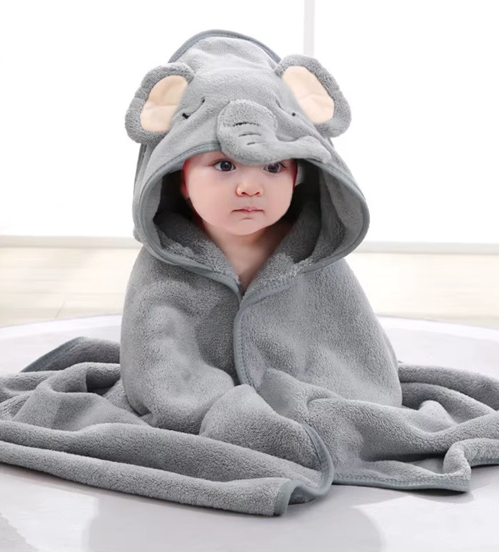 Дитячий рушник куточок з капюшоном Baby Towel Слоненя 80x80 см сіре для купання немовлят, хлопчика, дівчинки
