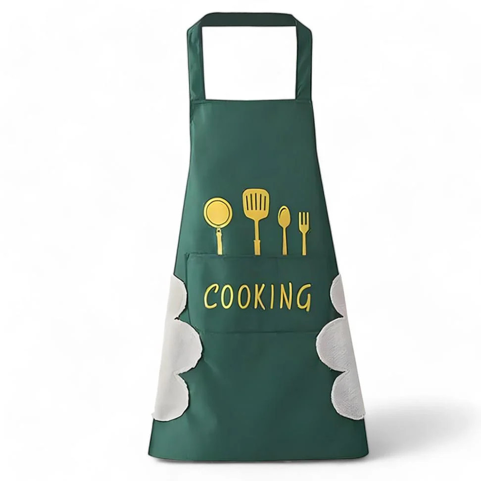 Універсальний кухарський фартух Cooking зелений кухонний передник з кишенею та рушниками для рук, фото 1