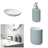 Керамічний набір аксесуарів для ванної кімнати IKEA EKOLN бірюзовий - дозатор стакан мильниця кераміка, фото 2