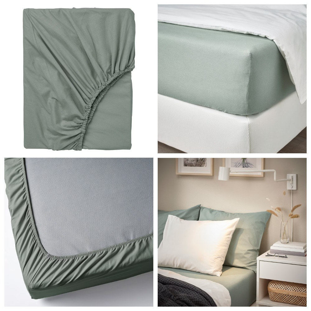 Простирадло на гумці 140х200 см зелене IKEA DVALA постільна білизна двоспальна 100% бавовна ІКЕА ДВАЛА, фото 1