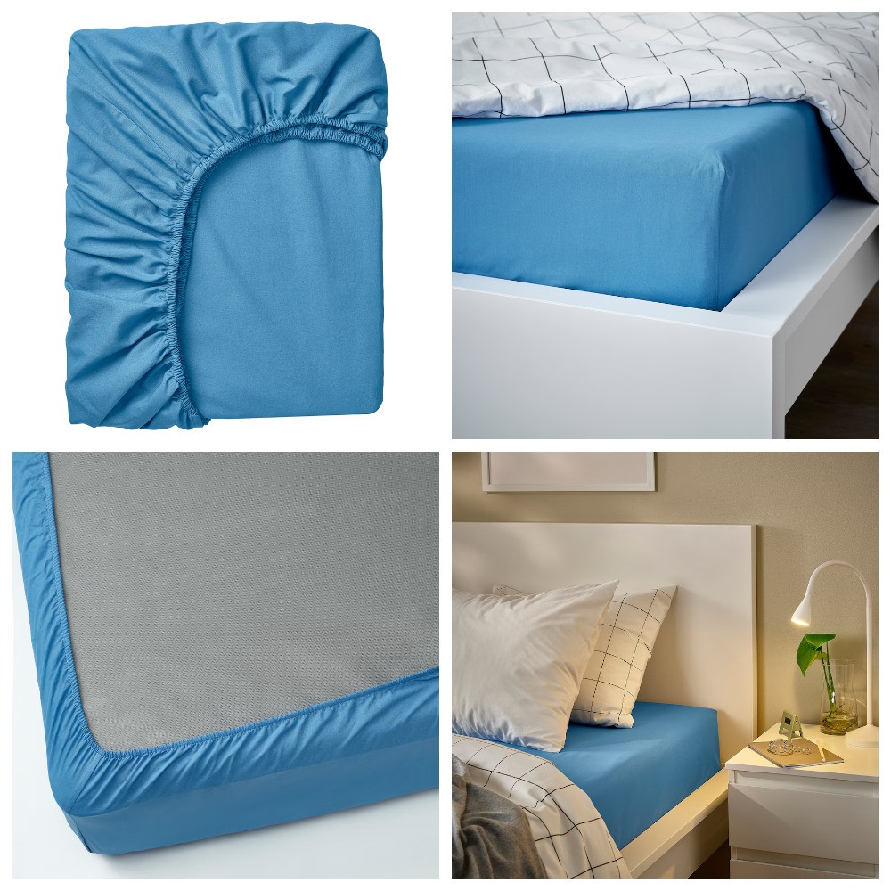Простирадло на гумці 140x200 см синє IKEA DVALA постільна білизна двоспальна 100% бавовна ІКЕА ДВАЛА, фото 1