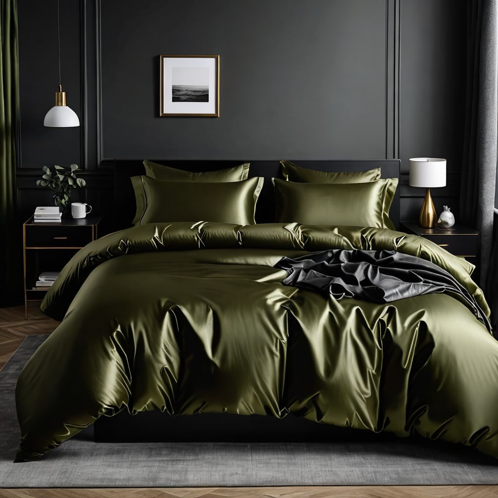 Наволочка на блискавці 70х70 (Сатин Premium) | Від виробника "Королева Ночі" | Однотонний темно-оливковий, фото 1