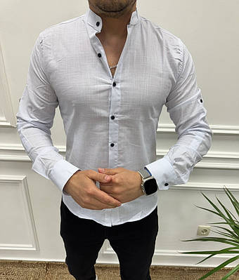 Чоловіча біла льняна сорочка Varetti великих розмірів 3XL–6XL, на ґудзиках, з коміром-стійкою, легка 6XL, Білий