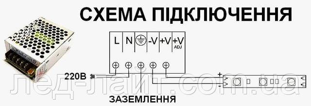 Схема підключення блоку живлення у перфорованому корпусі