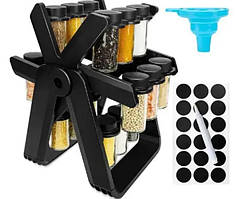 Органайзер для спецій і приправ, Набір 18 скляних ємностей на колесі, що обертається, Органайзер для кухні