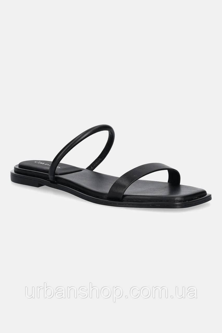 Urbanshop com ua Шкіряні шльопанці Calvin Klein FLAT SANDAL SQUARED 2-BAR LTH колір чорний HW0HW02532 РОЗМІРИ