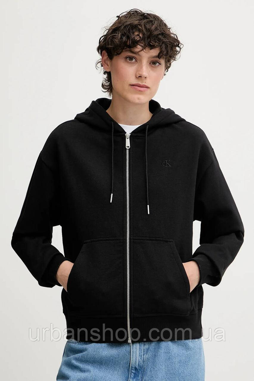 Urbanshop com ua Кофта Calvin Klein Jeans колір чорний з капюшоном однотонна LV047B237G РОЗМІРИ ЗАПИТУЙТЕ