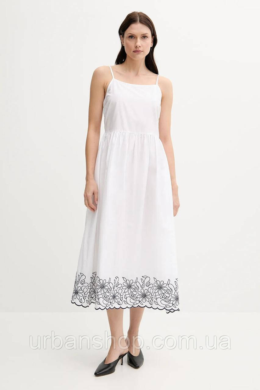 Urbanshop com ua Бавовняна сукня United Colors of Benetton колір білий midi розкльошена 4KUSDV0B7 РОЗМІРИ