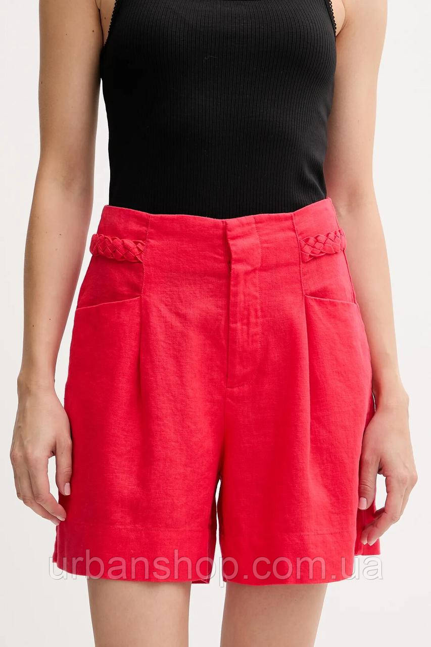 Urbanshop com ua Лляні шорти Pedro del Hierro колір червоний однотонні висока посадка 2459132 РОЗМІРИ