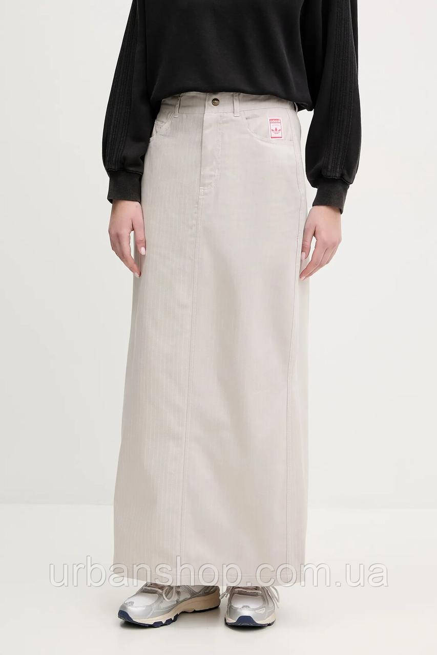 Urbanshop com ua Бавовняна спідниця adidas Originals AOP MAXI SKIRT колір бежевий maxi пряма JC8854 РОЗМІРИ