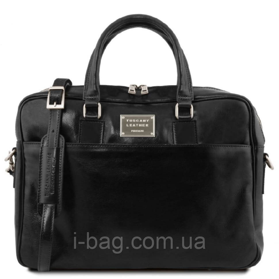Шкіряна сумка портфель для ноутбука на два відділення Tuscany Leather Urbino TL141894 (Чорний), фото 1