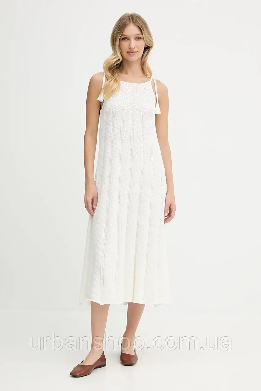 Urbanshop com ua Бавовняна сукня Pepe Jeans колір бежевий midi розкльошена PL953755 РОЗМІРИ ЗАПИТУЙТЕ
