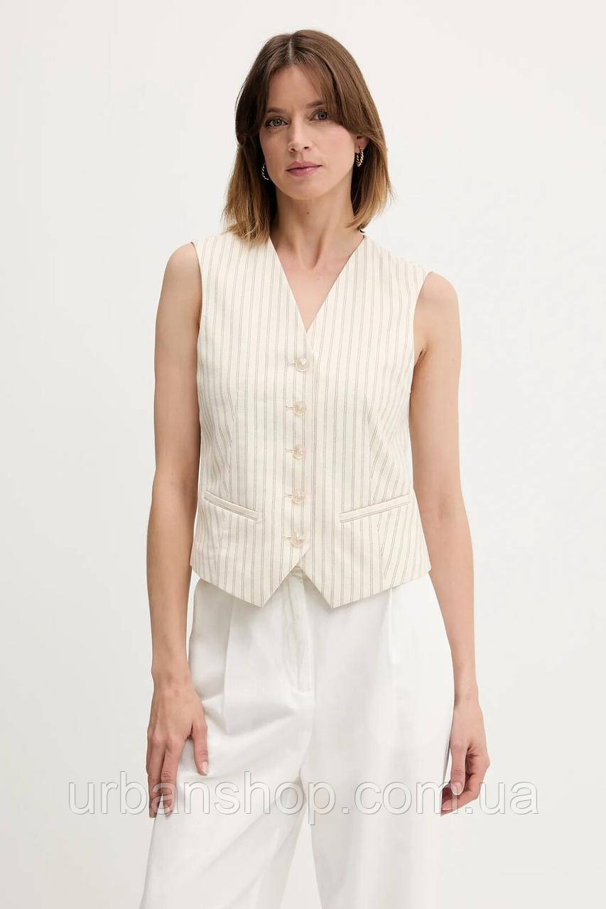 Urbanshop com ua Жилетка з домішкою льону Sisley колір бежевий однобортний 25ICLJ00S РОЗМІРИ ЗАПИТУЙТЕ
