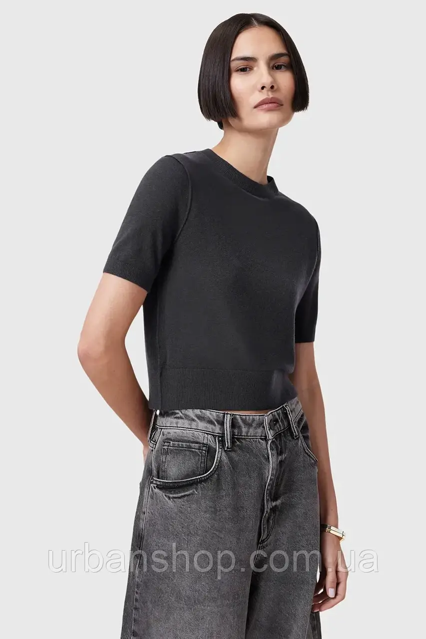 Urbanshop com ua Вовняна блузка AllSaints ELSIE колір чорний однотонна W068KC РОЗМІРИ ЗАПИТУЙТЕ