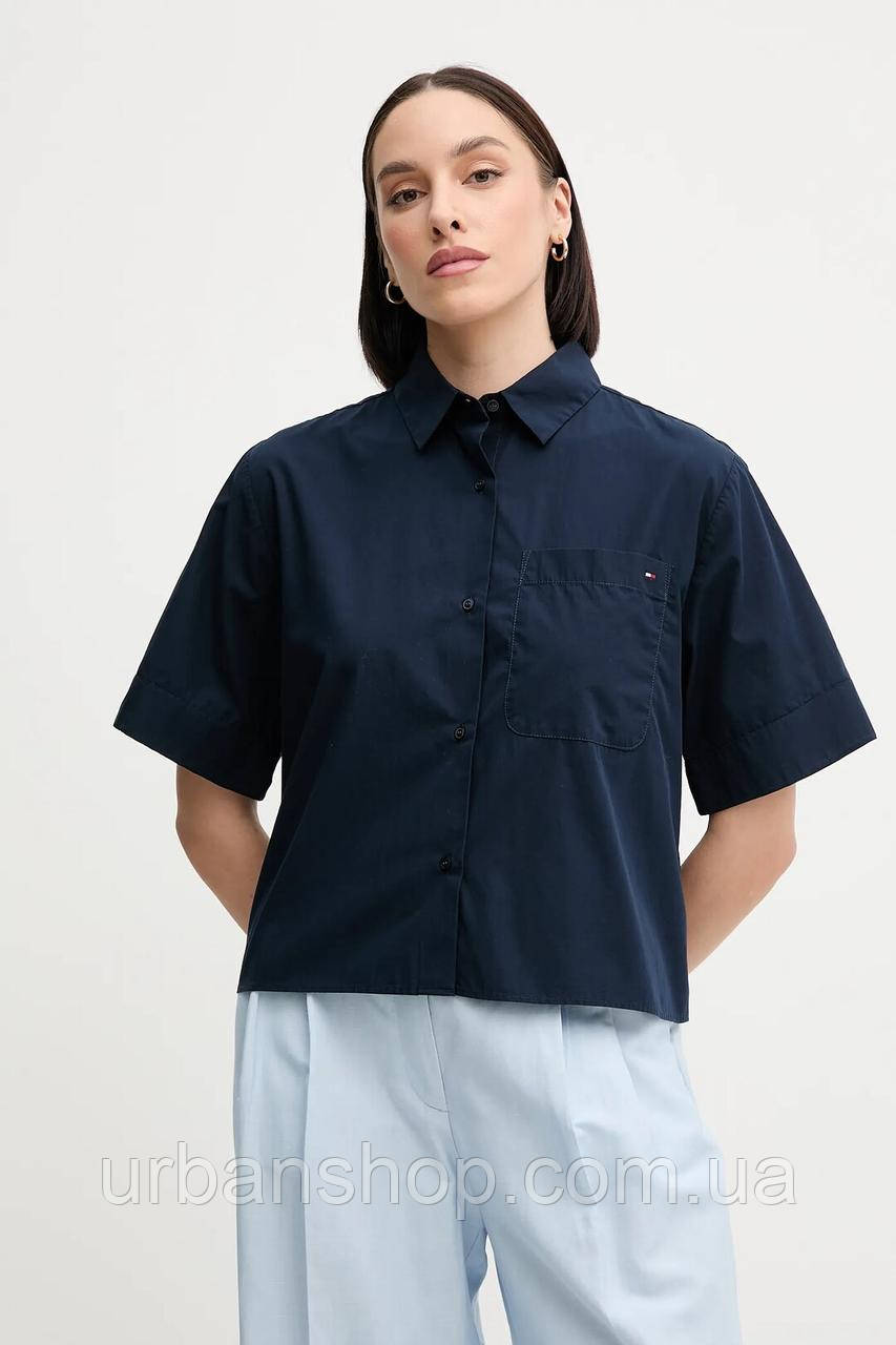 Urbanshop com ua Бавовняна сорочка Tommy Hilfiger колір синій relaxed класичний комір