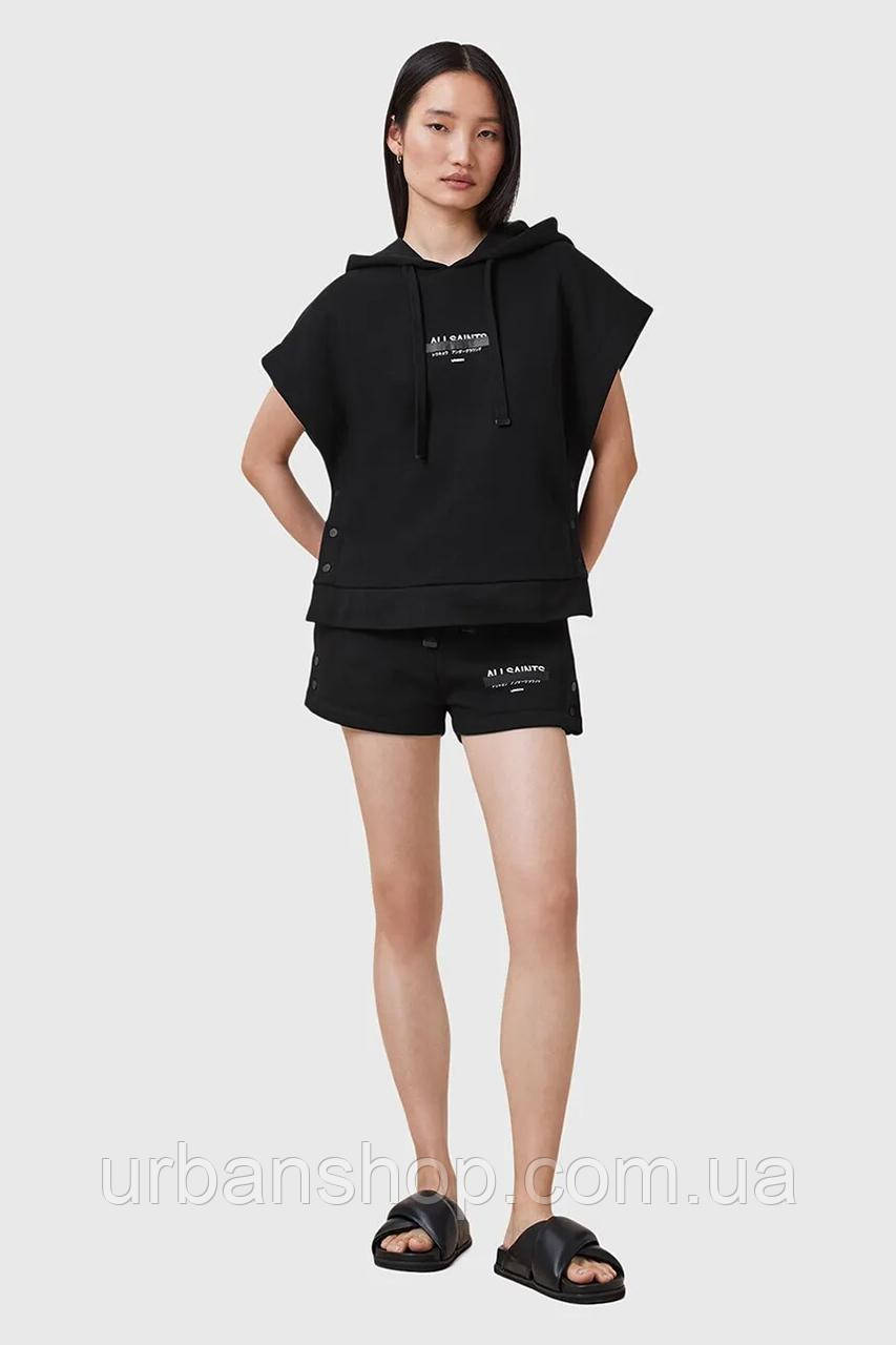 Urbanshop com ua Бавовняні шорти AllSaints SORRI колір чорний з принтом висока посадка W053TC РОЗМІРИ