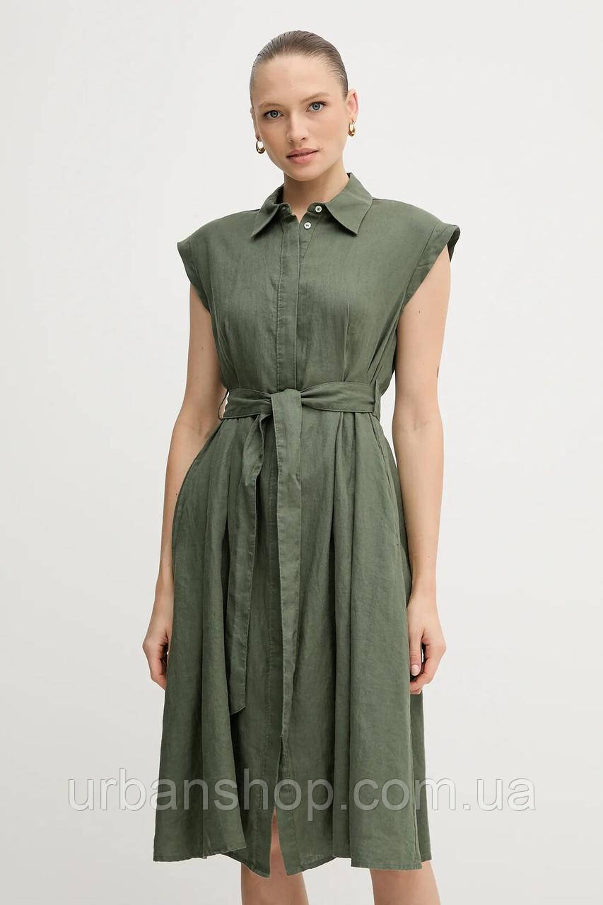 Urbanshop com ua Льняна сукня United Colors of Benetton колір зелений mini розкльошена 4AGHDV0B1 РОЗМІРИ
