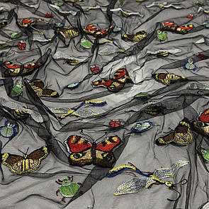 Тканина сітка стрейч із вишитим малюнком «Зоо» 150 см Чорний