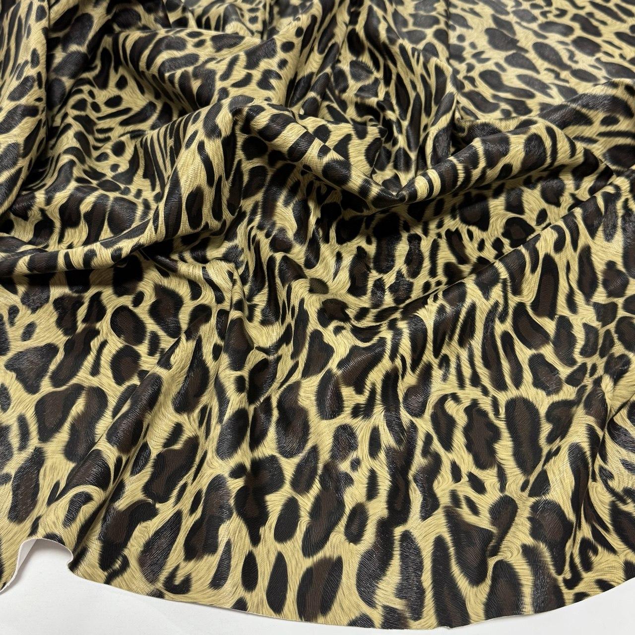 Кожзам Стрейч на трикотажі тиснений принт Леопард, фото 1