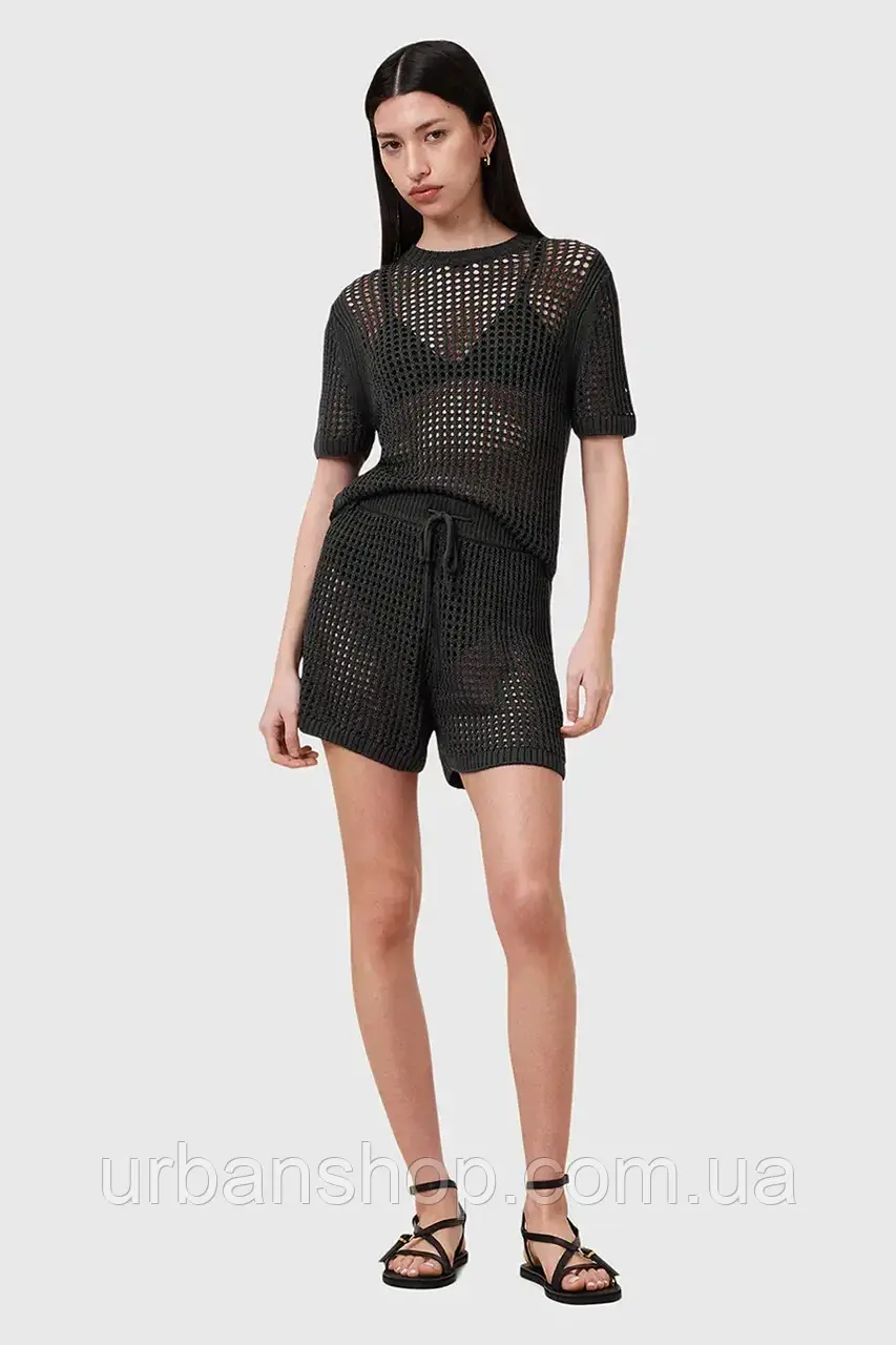Urbanshop com ua Шорти AllSaints PALOMA колір чорний однотонна висока посадка W076TC РОЗМІРИ ЗАПИТУЙТЕ