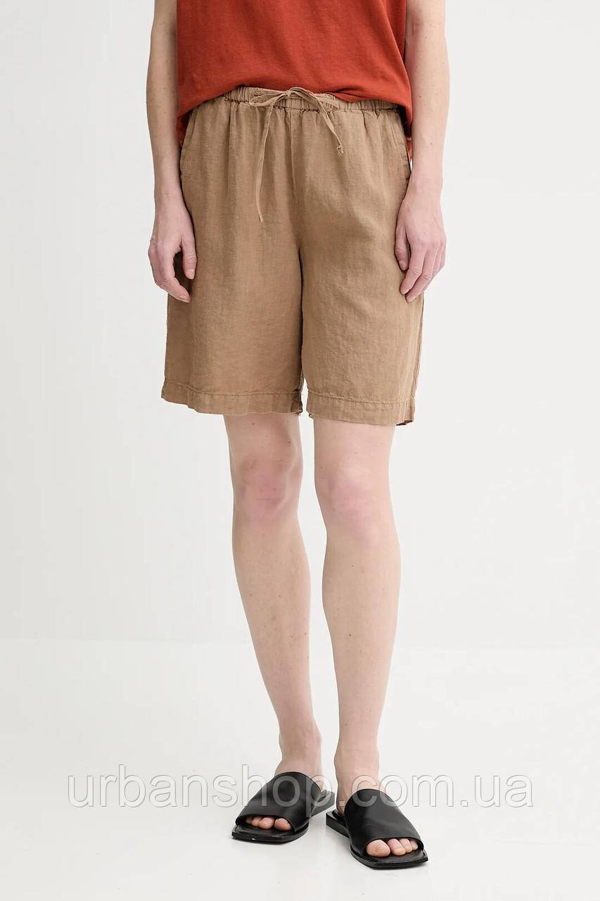 Urbanshop com ua Лляні шорти Marc O'Polo колір коричневий однотонна висока посадка 504011215049 РОЗМІРИ