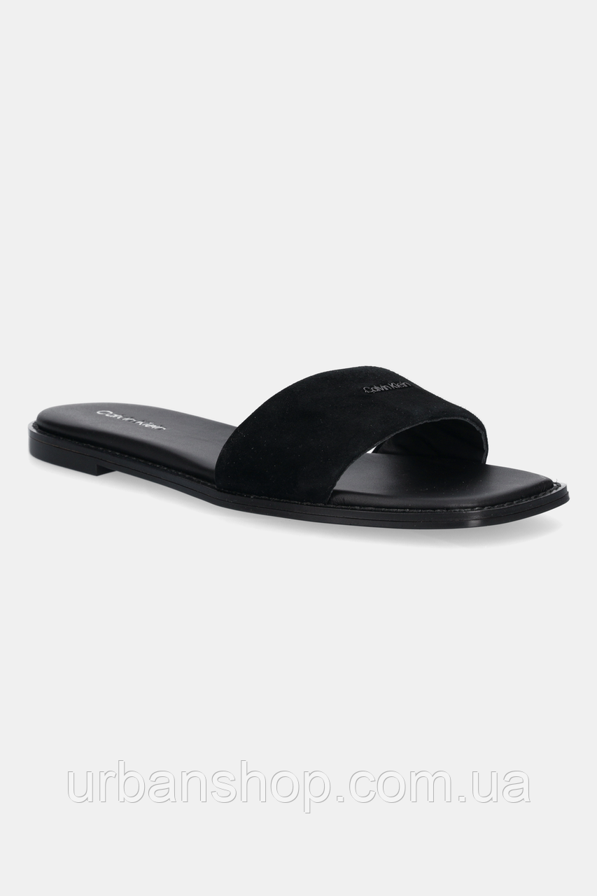 Urbanshop com ua Замшеві шльопанці Calvin Klein FLAT SANDAL SQUARED HF SUE колір чорний HW0HW02557 РОЗМІРИ