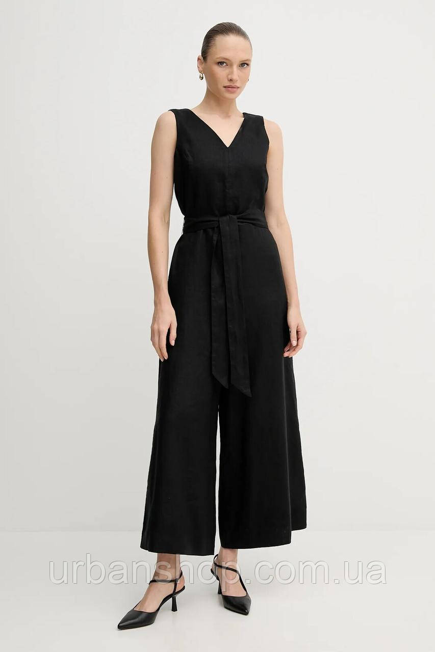 Urbanshop com ua Лляний комбінезон United Colors of Benetton колір чорний декольте трикутник 4AGHDT00E РОЗМІРИ