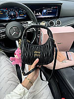 MiuMiu Wander Matelassé Nappa Hobo Bag Black Leather