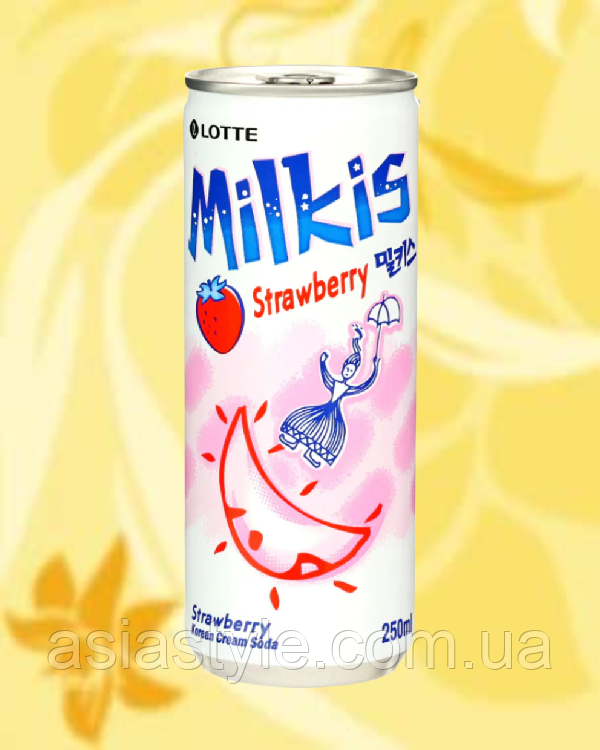 Напій Milkis Полуничка, Напиток Milkis Клубника , drink Milkis Strawberry, Lotte, 250мл, Корея, Ч