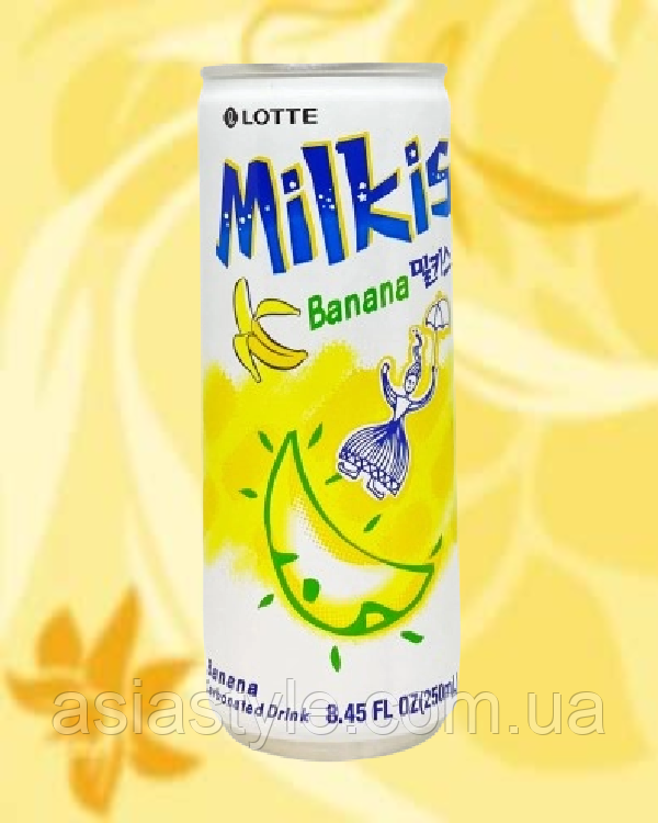 Напій Milkis банан, Напиток Milkis банан, drink Milkis banana, Lotte, 250мл, Корея, Ч, фото 1