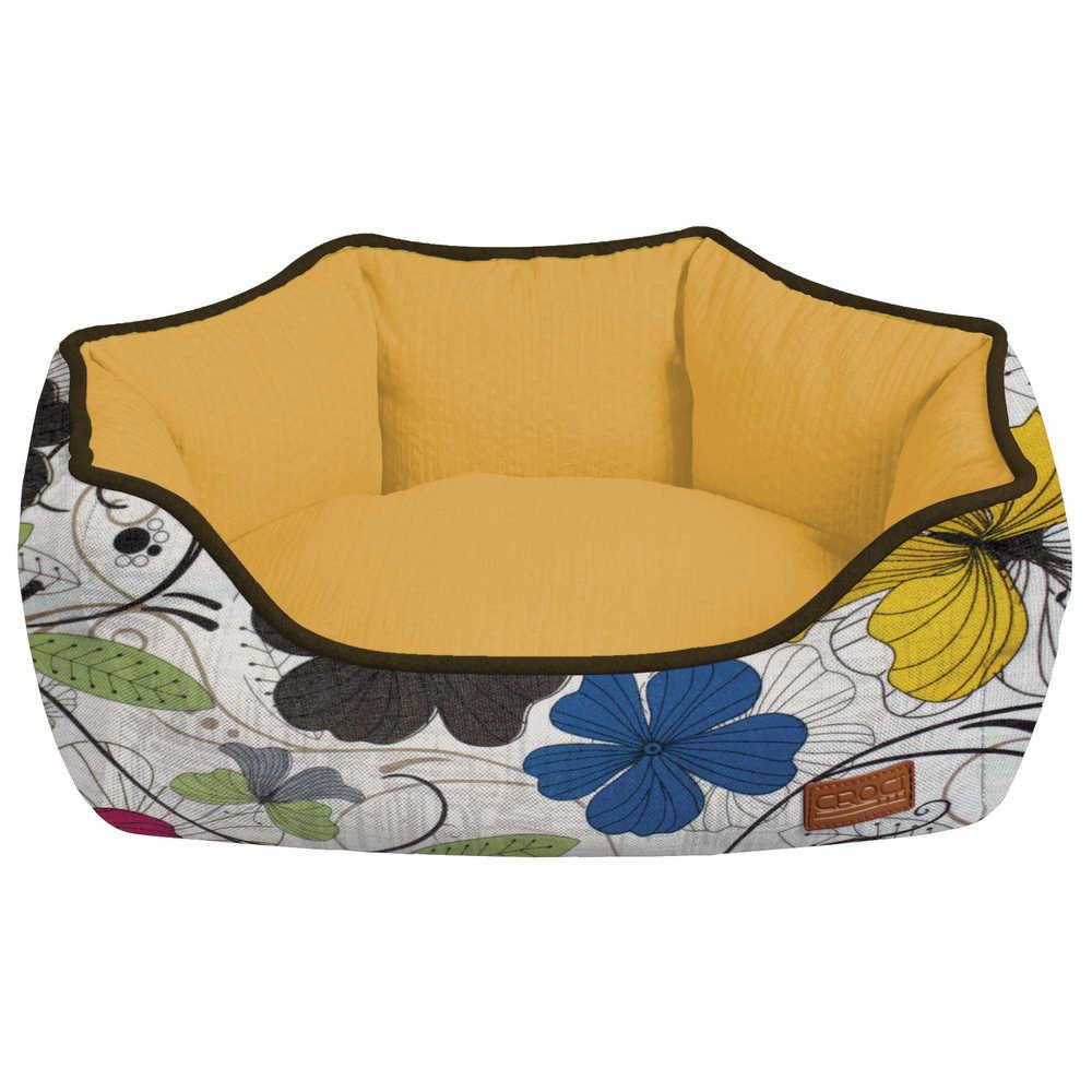 Лежак для тварини COZY FLO, овальний, помаранч / квіти, 85х66х23см