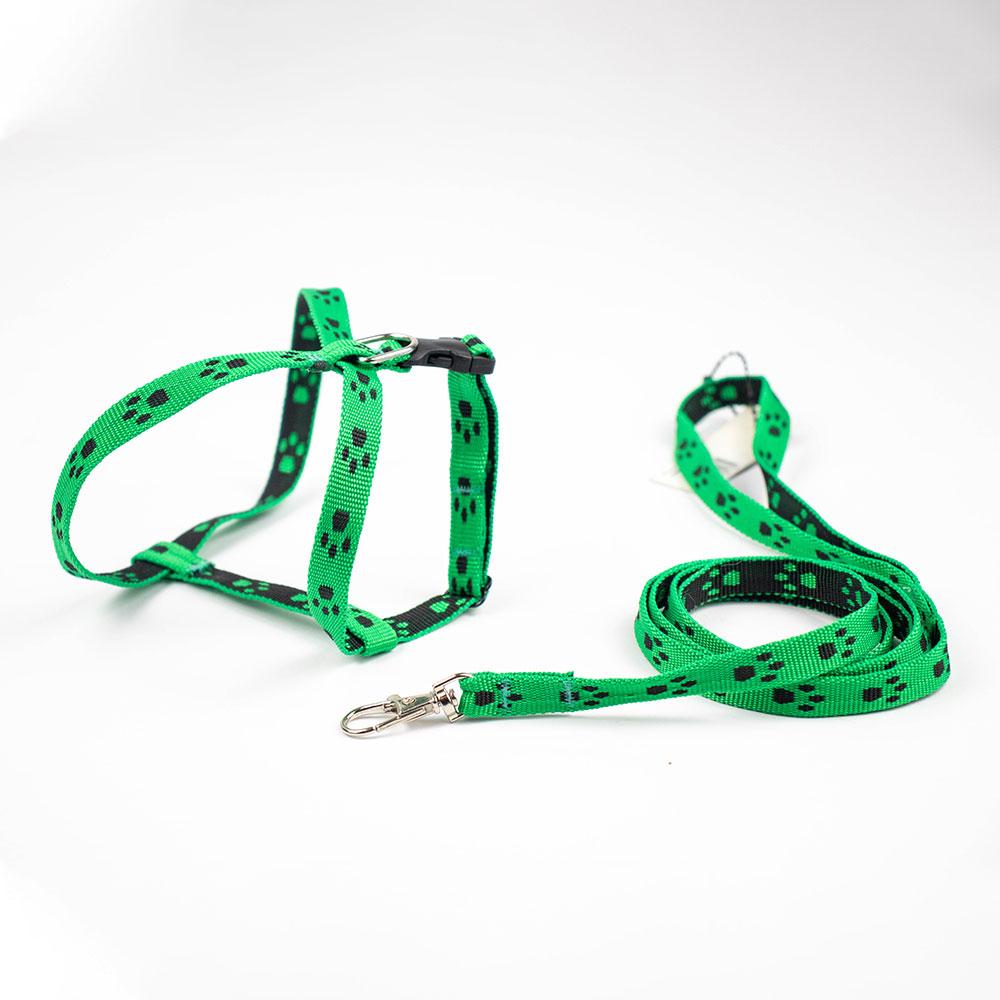 Шлея з повідцем "Пухнастики" (зелена) 1,2 м, фото 1