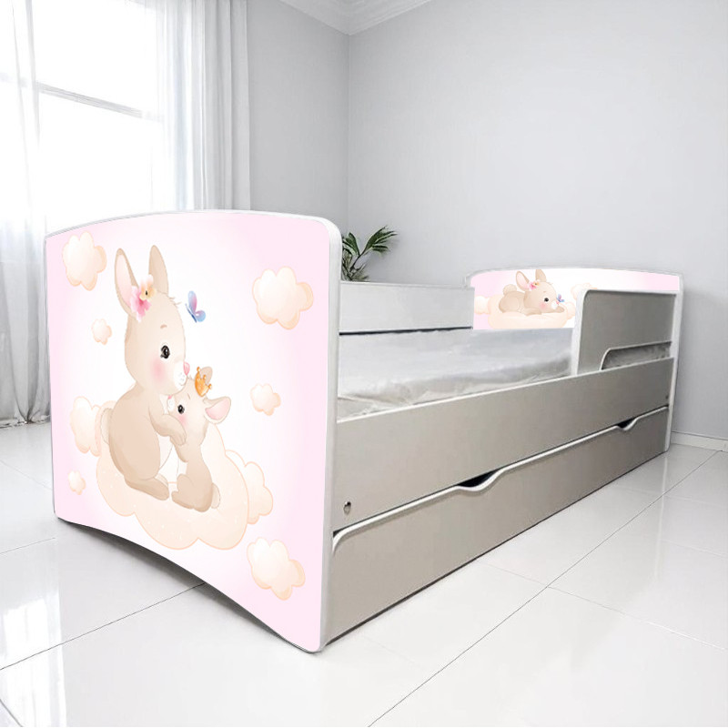 Ліжко для дівчинки Зайка з шухлядою на ламелях + захисний бортик, фото 1