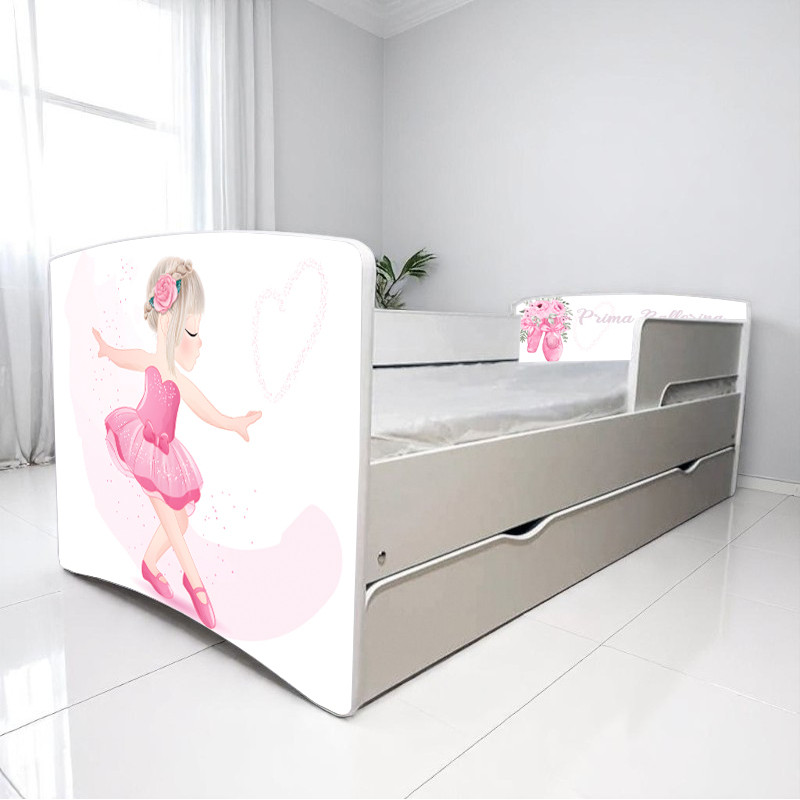 Ліжко для дівчинки Балерина з шухлядою на ламелях + захисний бортик, фото 1