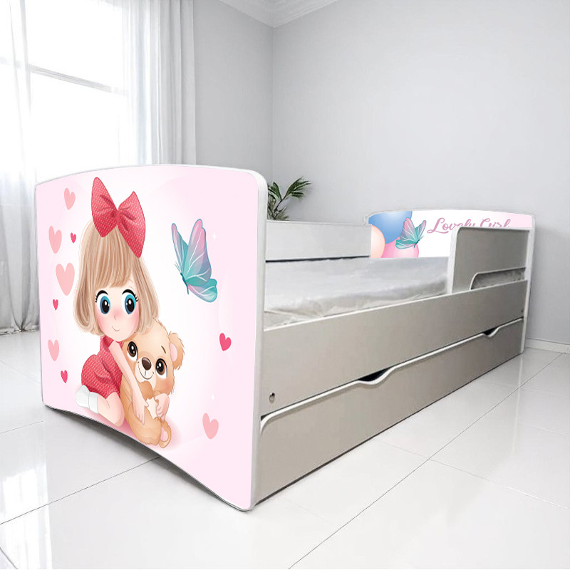 Ліжко для дівчинки Крихітка з шухлядою на ламелях + захисний бортик, фото 1