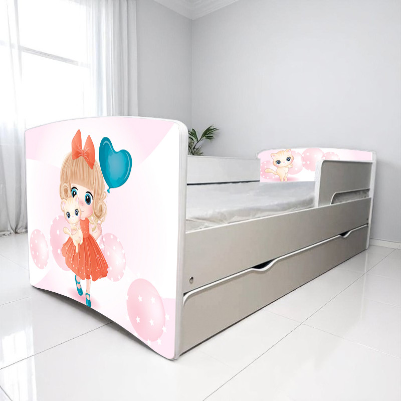 Ліжко для дівчинки Малятко з шухлядою на ламелях + захисний бортик, фото 1