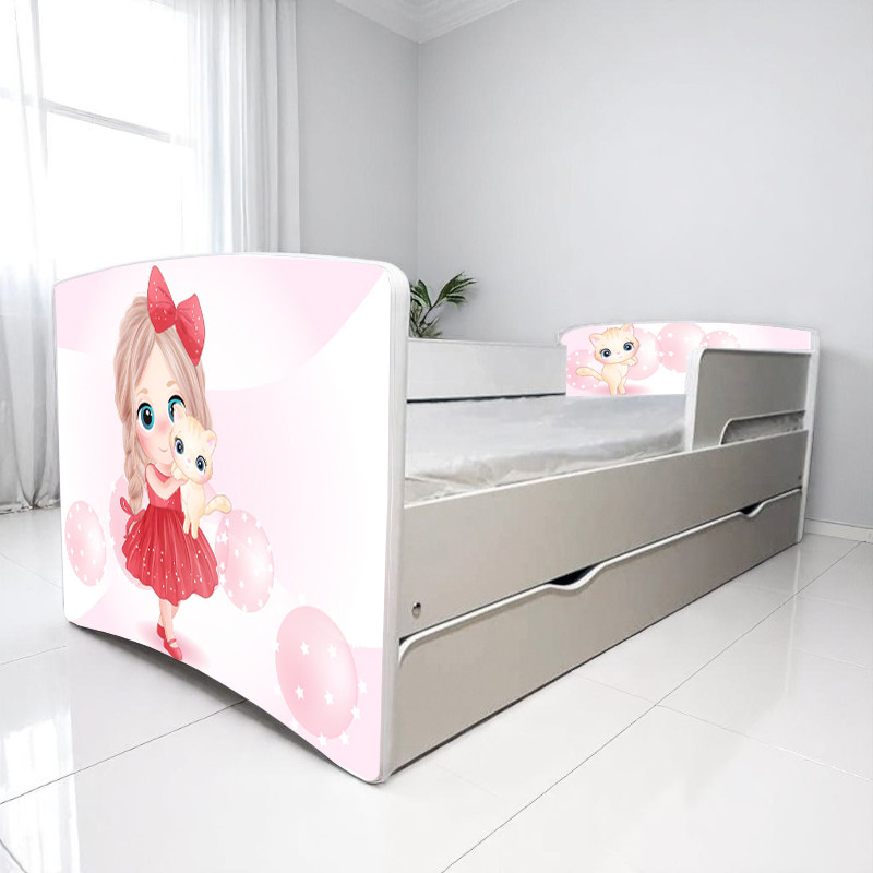 Ліжко для дівчинки Малятко з шухлядою на ламелях + захисний бортик, фото 1
