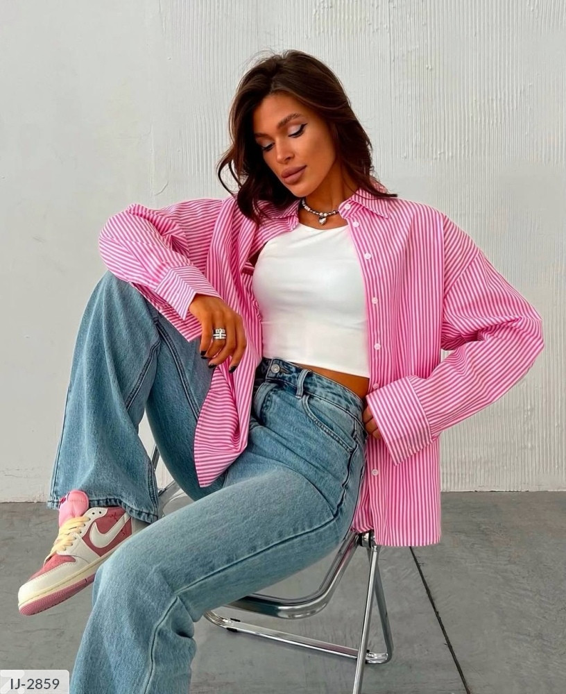 Сорочка жіноча котонова стильна зручна весна-літо в смужку вільний фасон розмір 42-46 арт 455